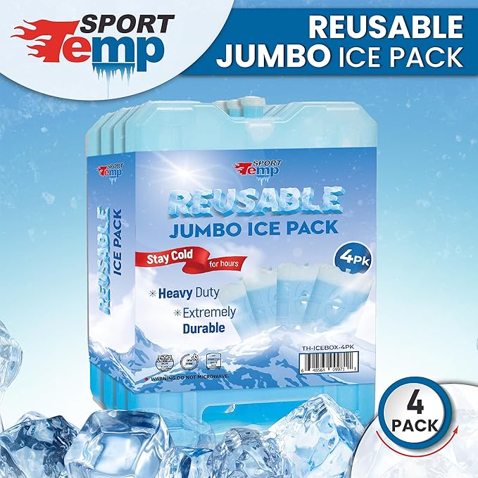 Reusable Jumbo Ice Pack - Long Lasting - Perfect for Keeping Food Or Beverages Cold, Coolers, Camping, Beach Coolers, Hiking & More, Clear Blue