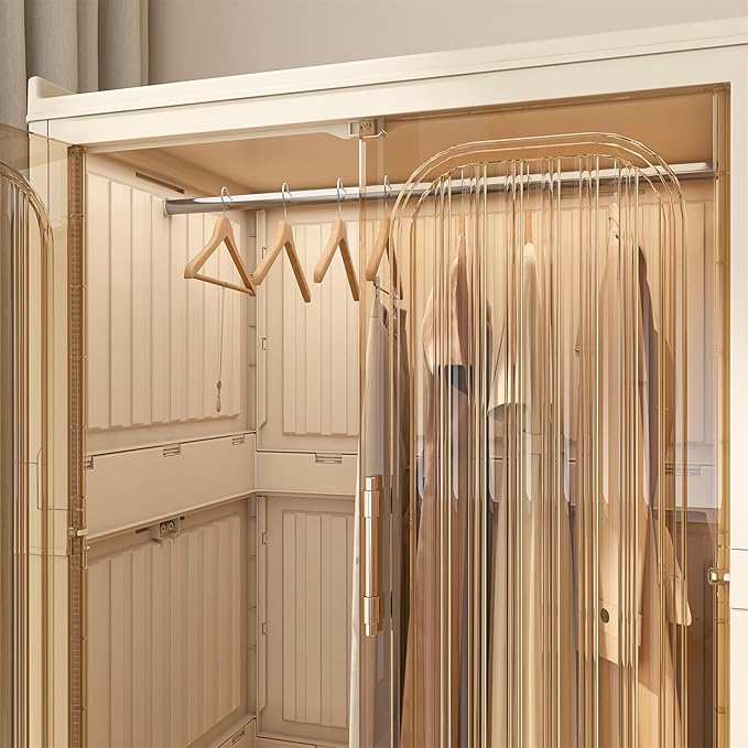 Portable Wardrobe Closet Storage Organizer, Plastic Collapsible Closet Organizer with Transparent Magnetic Door, for Bedroom Living Room,Easy Assemble,8 Cubes & 1 Hanging Rod