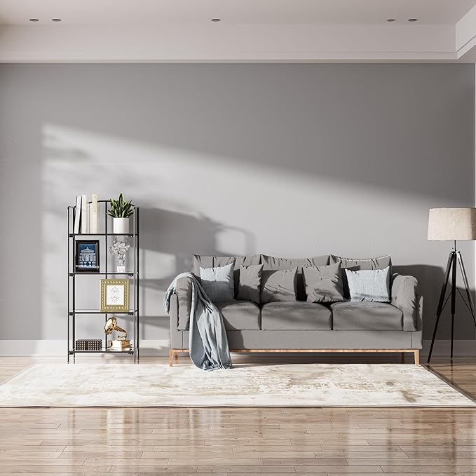 Crofy No Assembly Folding Bookshelf for Living Room, 4 Tier Black Collapsible Book Shelf for Home Office, Portable Bookcase Storage Organizer