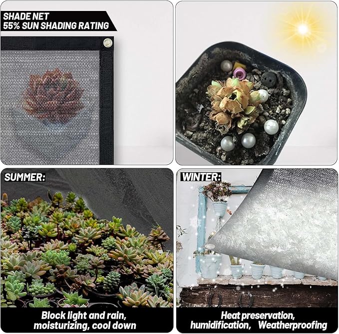 Cool Area 55% Sun Shade Cloth Mesh Tarp with Grommets for Plant Cover 6x8ft Patio Canopy Garden Pergola Greenhouse Car Barn Kennel Black