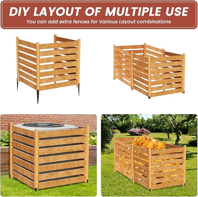 LILYPELLE 48in W x 36in H Air Conditioner Fence, 3 Panels Outdoor Wood Fence Privacy Screen with Planter Box, Outside Trash Can Pool Equipment Enclosure Panels Decorative Fences