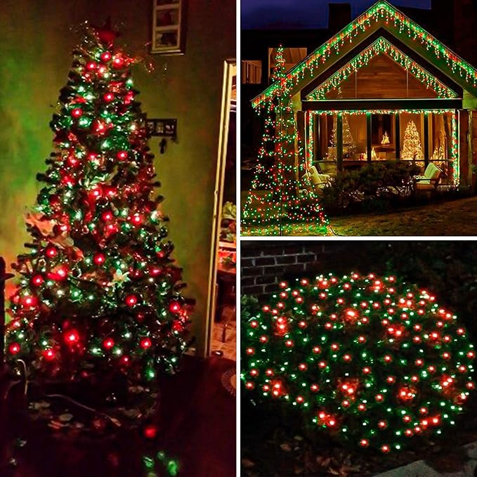 Extra-Long String Lights Outdoor Indoor, 200 LED Upgraded Super Bright Christmas Lights, Waterproof 8 Modes Plug in Clear Wire Fairy Light for Bedroom Party Wedding Garden Patio Tree (Red & Green)