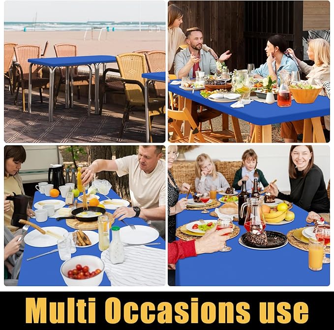 Smiry 2 Pack Rectangle Picnic Table Cloth, Waterproof Elastic Fitted Tablecloths, Washable Polyester Rectangular Patio Table Cover for Camping, Indoor and Outdoor (Blue, 24"x48")
