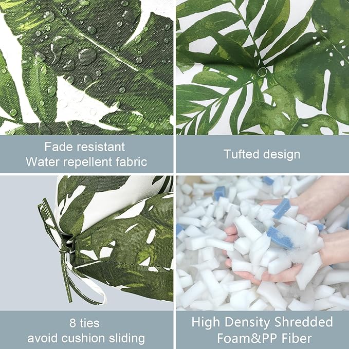 LVTXIII Outdoor Seat/Back Chair Cushion Patio Tufted High Back Cushion, Seasonal Replacement Rocking Chair Cushion with Ties (22” W x 20D”, Set of 2, Palm Green)