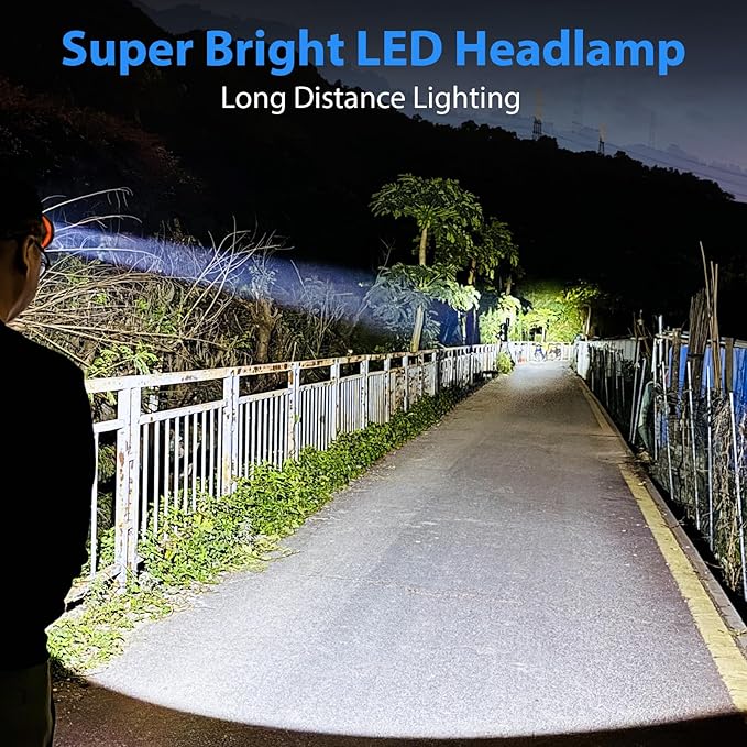 Spotlight Rechargeable Headlamp, Super Bright LED Headlight Waterproof Head Lamp for Outdoor Camping Running Hiking Night Fishing Hunting