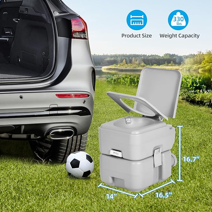 YITAHOME 6.1 Gallon Portable Toilet RV Travel Potty Detachable Waste Tank for Effortless Cleaning, T-Type Water Outlets, Handle Flush Pump for Camping, Boating, Hiking, RV, Trips