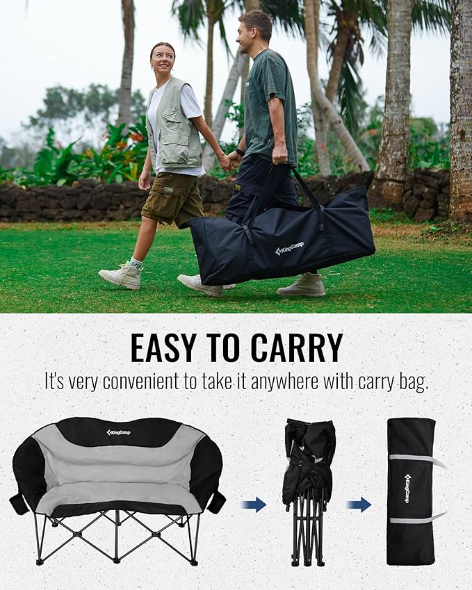 KingCamp Double Camping Chair, Oversized Heavy Duty Loveseat for Adults Portable Folding XL 2 Person Couch Padded Comfortable Two Seat with Cup Holder for Outdoor Lawn Backyard