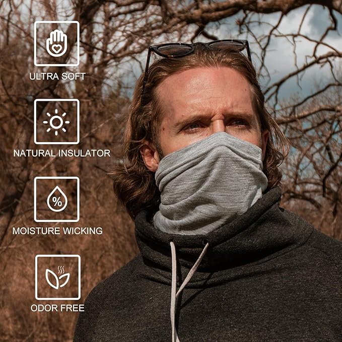 ACUSHLA 100% Merino Wool Neck Gaiter Ski Face Mask Scarf Neck Warmer for Men & Women All Weather