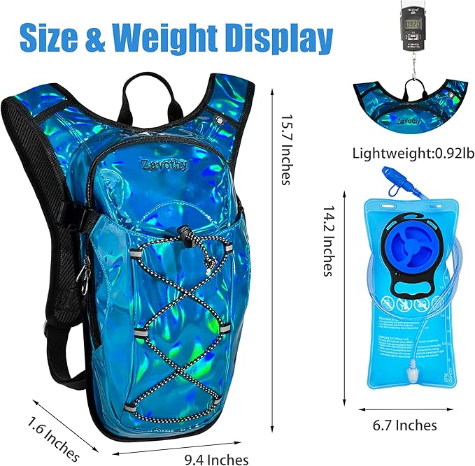 Reflective Hydration Backpack, Hydration Pack - Water Backpack with 2L/3L Hydration Bladder, Essential for Festivals - Rave Hydration Pack for Hiking, Running, Cycling, and Festivals