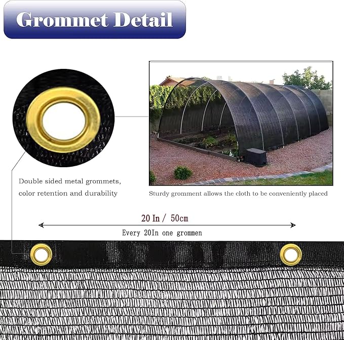 10x30 Ft Shade Cloth for Garden, 90% Black Sun Shade Fabric with Grommets for Plants Heat Protection, Outdoor Sunblock Mesh Cover for Greenhouse, Balcony, Deck, Porch, Carport, Pool