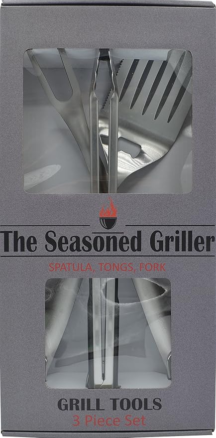 Extra Long Heavy Duty BBQ Grill Tools Set - 3 Piece Stainless Steel Utensils Set Includes Spatula Fork & Tongs - Barbecue Grilling Accessories - Outdoor Grilling kit in Gift Box Packaging