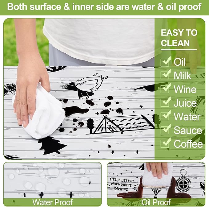 Picnic Table Cover with Bench Covers Camping Essentials Waterproof Windproof Camping Tablecloth with Drawstring Bag, Fitted Rectangle Tables and Seats, 72in, White