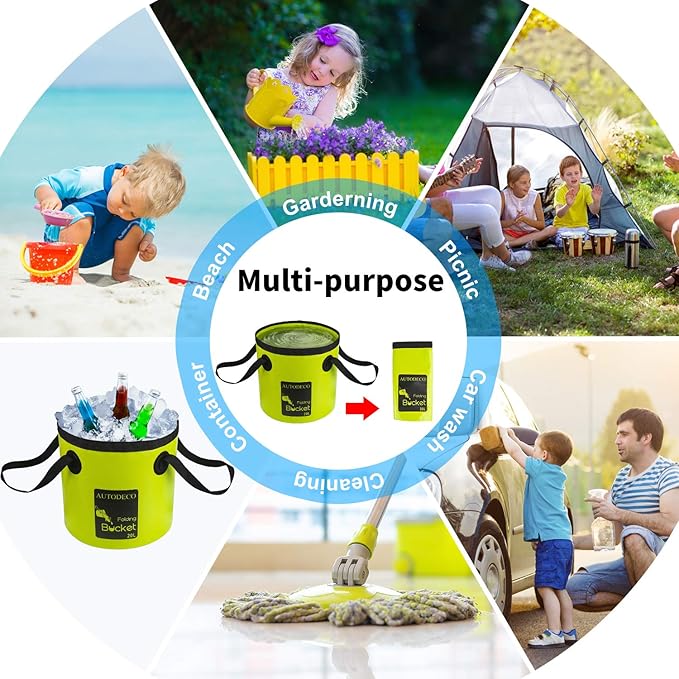AUTODECO 2 Pack Collapsible Bucket 5 Gallon Container Folding Water Bucket Portable Wash Basin for Outdoor Travelling Camping Fishing Gardening Car Washing 20L