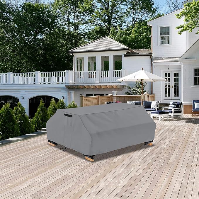 STARTWO Waterproof Picnic Table Cover Outdoor Patio Bench Covers for 8 ft Picnic Table Bench Set Windproof 96 Inch,Grey