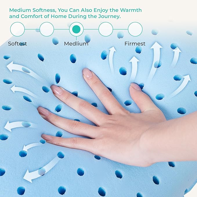 Travel Pillow Memory Foam Pillows, Camping Pillow-Compressible Medium Firm, Breathable Cover, Ideal Backpacking Hiking, Bed Pillows, Airplane and Car (Light Grey, M)