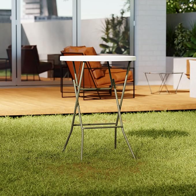 Commercial Round Bar Height Folding Table - Heavy-Duty White Plastic for Parties, Banquets, and Events - Perfect for Indoor/Outdoor Use (32 inches, 5 Units)