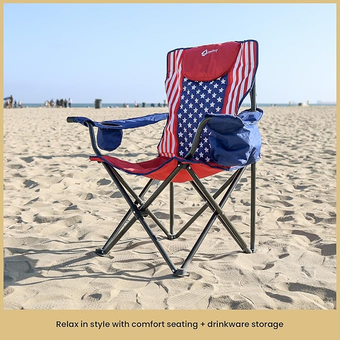ARROWHEAD OUTDOOR 2-Pack Portable Folding Camping Quad Chair w/ 6-Can Cooler, Cup & Wine Glass Holders, Heavy-Duty Carrying Bag, Padded Armrests, Headrest & Seat, Supports up to 550lbs
