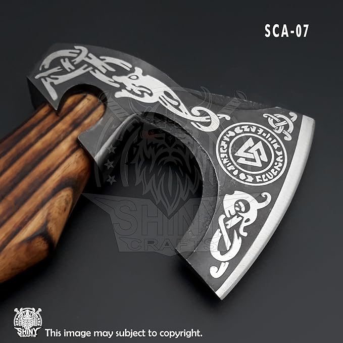 SHINY CRAFTS-Axes Handmade Viking Axe Hatchet Norse Axe-Custom Handmade Carbon Steel Axe Birthday Gift Birthday Gift for him with Premium Leather Sheath (VBA 07)