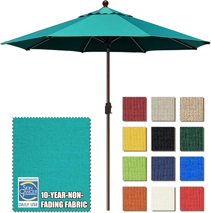 EliteShade USA 10-Year-Non-Fading 9Ft Market Umbrella Patio Umbrella Outdoor Table Umbrella with Ventilation, Teal