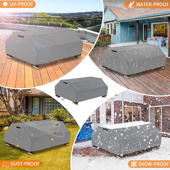 STARTWO Waterproof Picnic Table Cover Outdoor Patio Bench Covers for 8 ft Picnic Table Bench Set Windproof 96 Inch,Grey