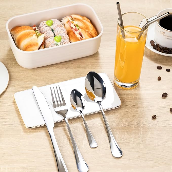 Portable Easy-taking Stainless Steel Spoons and Forks Set for Home Office or Ourtdoor Camping or Picnic Use with a Little Carry Bag