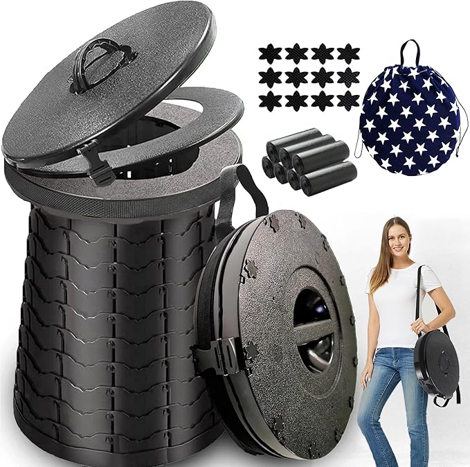 ALEVMOOM XXL Portable Toilet for Camping,880lbs Capacity,19.7" H Adjustable Portable Toilet with 7 Garbage Bags,Porta Potty for Adults,Collapsible Luggable Loo for Camping/Travel/Hiking/Car