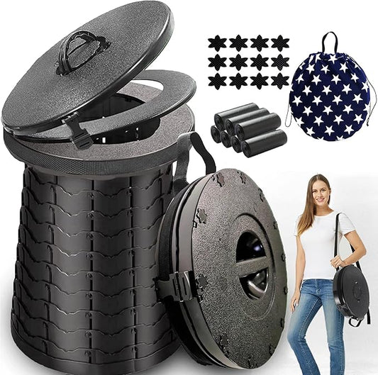 ALEVMOOM XXL Portable Toilet for Camping,880lbs Capacity,19.7" H Adjustable Portable Toilet with 7 Garbage Bags,Porta Potty for Adults,Collapsible Luggable Loo for Camping/Travel/Hiking/Car