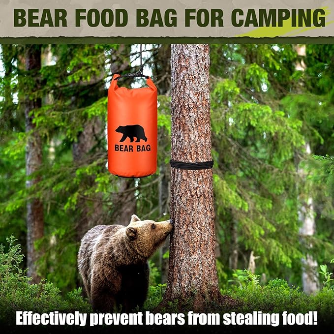 1 Set Bear Food Bag for Camping Ultralight Food Hanging System Includes Waterproof Bear Bag, Nylon Ropes, Hooks for Camping Backpacking