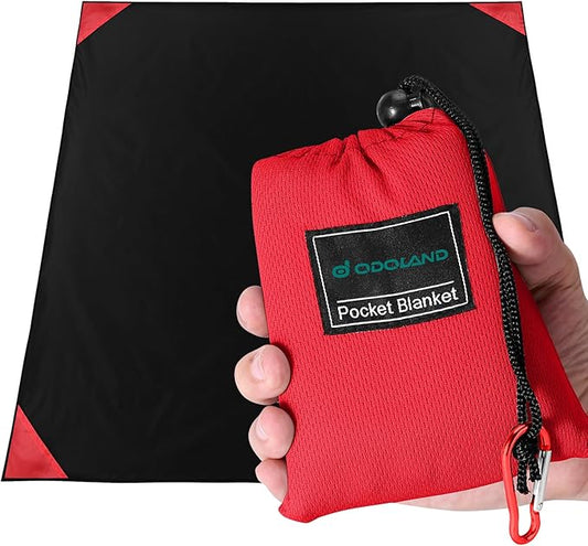 Odoland Pocket Blanket Picnic Blanket, 71" x 63" SandProof Waterproof Outdoor Beach Blanket with Portable Bag, Foldable Lightweight Sand Free Quick Drying Beach Mat for Hiking Camping Travel, Black