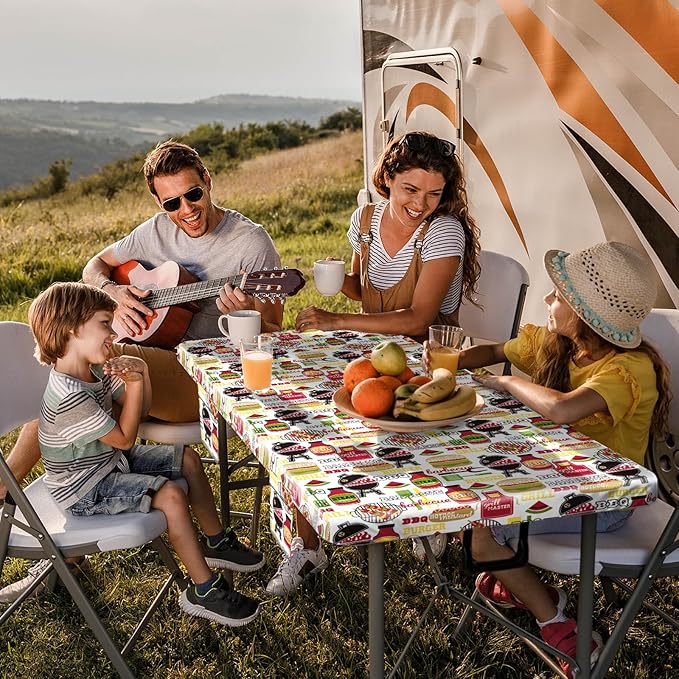 3 Piece Picnic Table Cover with Bench Covers Fitted Camping Table Cloths for 8Ft Tables Camper Travel Trailer Must Haves Motorhome Garden Tools Couple Wife Husband Boyfriend Girlfriend Gift
