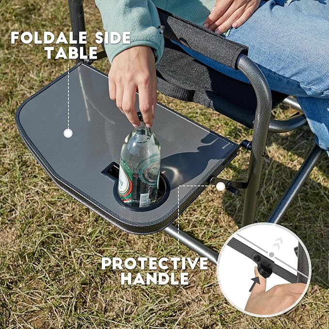 TIMBER RIDGE Aluminum Oversized Camping Chair, Lightweight Portable Directors Chair with Side Table Detachable Side Pocket for Outdoor Camping, Lawn, Picnic, Support 400lbs Black