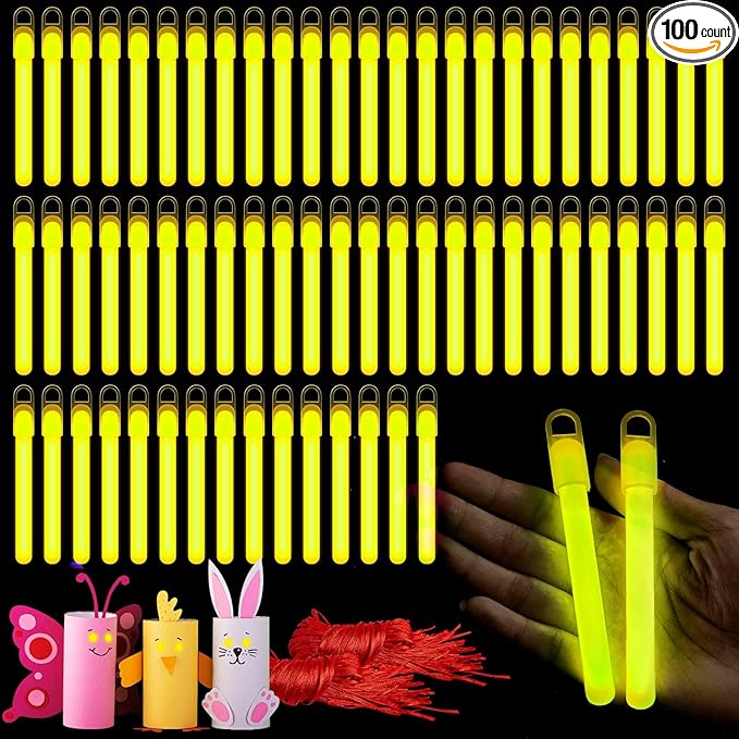 Lewtemi 4" or 6" 100 Pack Bright Glow Sticks Bulk, Glow in The Dark Party Supplies Birthday and Holidays Party Favors