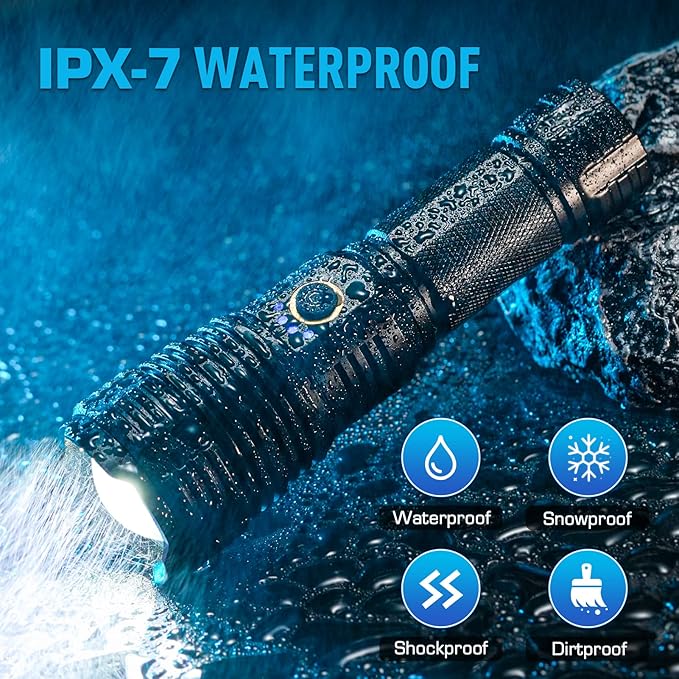 Sinvimes Rechargeable Flashlights High Lumens, 4000LM LED Powerful Super Bright Flash Light, 5 Mode Zoomable Tactical Flashlights High Powered, Waterproof Linternas Emergencies Lights for Home