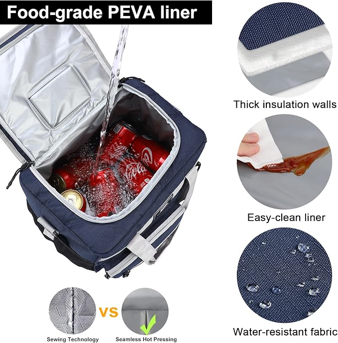 MIER Leakproof Insulated Cooler Lunch Bag for Adult Men Women 30 Can Cooler Bag with Top Flip Lid, 18L, Multiple Pockets (Dark Blue-No Luggage Strap)