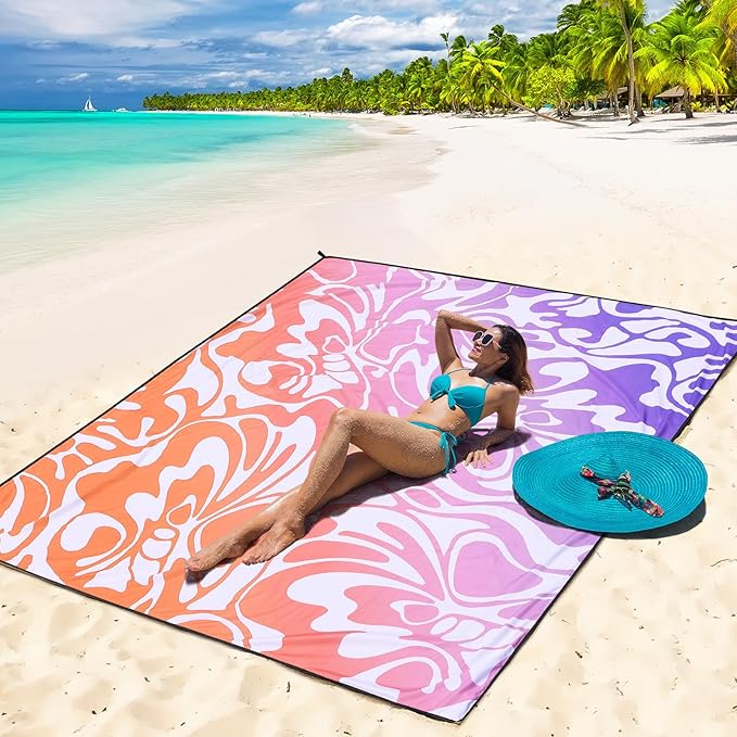 Beach Blanket Waterproof Sandproof Beach Mat 79" X 83"/10'x9'for 2-8 Adults Quick Drying Outdoor Picnic Mat Beach Accessories for Travel, Camping, Hiking