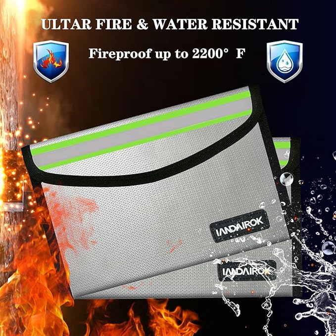 5"x8" Silver Small Fireproof Bag Money Bag Home Office Travel Safe Storage Pouch for Document Cash Valuables Jewelry Mobile power supply Power bank Lipo Battery (20 * 13cm)