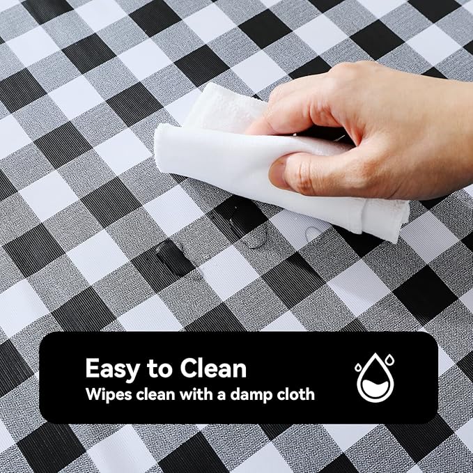 Romanstile Rectangle Vinyl PVC Tablecloth, 100% Waterproof Buffalo Plaid Plastic Table Cloth, Oil Proof Heavy Duty Wipeable Table Covers for Dining/Camping/Picnic/Outdoor - 54 x 78, Black and White