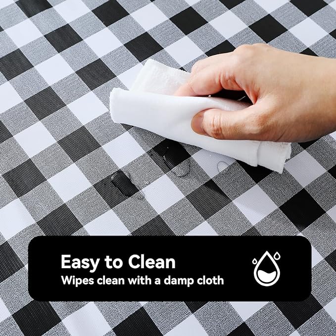 Romanstile Square Vinyl PVC Tablecloth, 100% Waterproof Buffalo Plaid Plastic Table Cloth, Oil Proof Heavy Duty Wipeable Table Covers for Dining/Camping/Picnic/Outdoor - 54 x 54, Black and White
