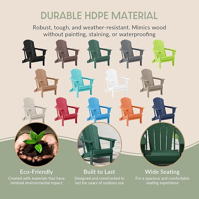 WestinTrends Malibu HDPE Outdoor Patio Folding Poly Adirondack Chair, Dark Green
