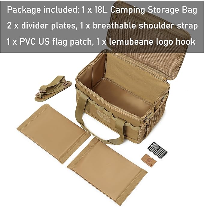 Tactical Camping Storage Bag 18L Tactical Utility Tote Bag Camping Cookware Organizer Trunk Organizer (Khaki)