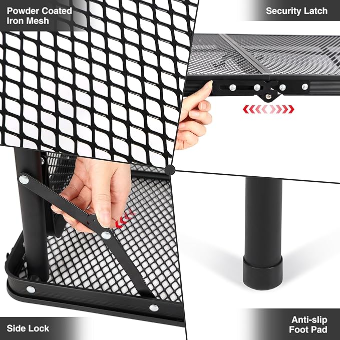 RedSwing Folding Grill Table with Extension Space, Adjustable Height Portable Large Stand Camp Table for Outdoor Indoor Camping Picnic BBQ, Black with Side Panels