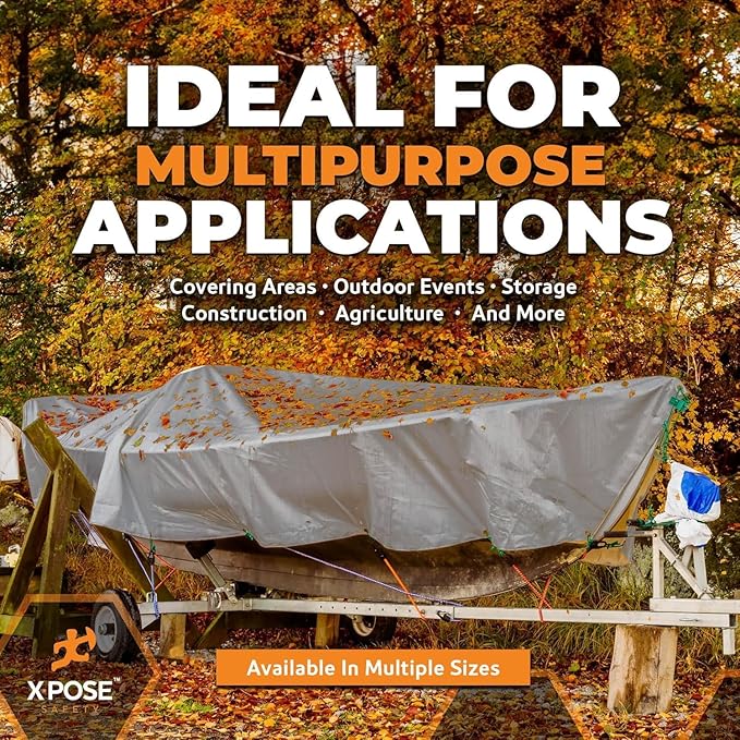 Heavy Duty Silver Poly Tarp 7' X 40' (2-Pack) - Multipurpose Protective Cover - Durable, Waterproof, Weather Proof, Rip and Tear Resistant - Extra Thick 12 Mil Polyethylene - by Xpose Safety