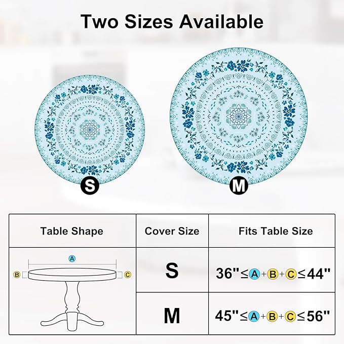 Round Tablecloth Fitted Elastic Table Cover Waterproof Table Cloth for Dinner, Party, Picnic,Camping, Round Table Cover for Indoor Outdoor