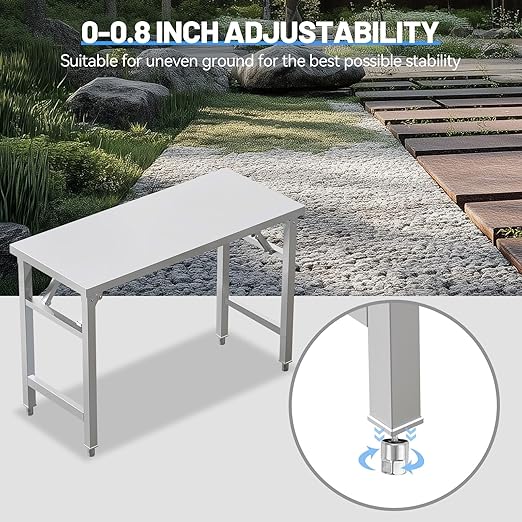 Folding Stainless Steel Table with Adjustable Table Corners and Lower Removable Shelf 20X45 Inches for Outdoor Camping, Maintenance Room, Storage, Kitchen (Without undershelf)