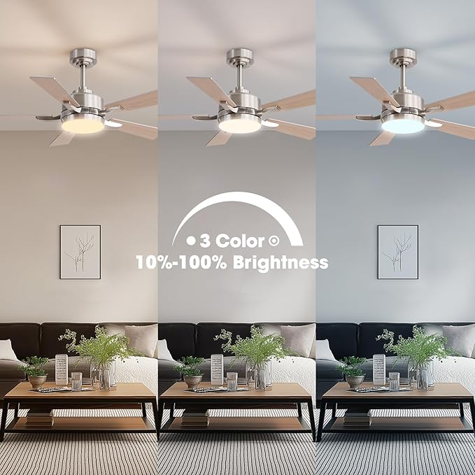 Ceiling Fan with Light, 42" Modern Low Profile Ceiling Fan with Light, DC Reversible Motor, Smart APP & Remote Control, Whisper Quiet, Dimmable LED for Bedroom/Living Room