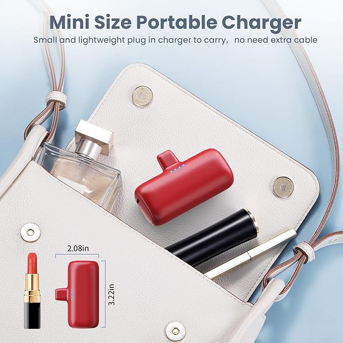 Mini Portable Charger for iPhone 16/15 Series,5200mAh 3A PD USB C Fast Charging Power Bank, Ultra-Compact Cell Phone Battery Pack for iPhone 16/16Plus/15/15Plus/15Pro Max,Samsung,Android,Moto,iPad-Red