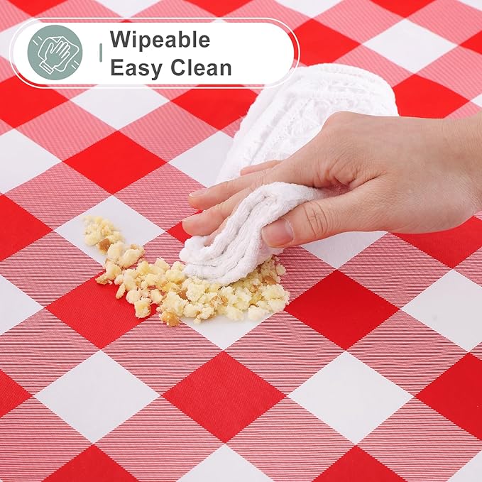 misaya Square Waterproof Vinyl Table Cloth, Buffalo Flannel Backed Tablecloth, Wipeable Plastic Table Cover for Dinner, Kitchen, Outdoor (54" x 54", Red and White)