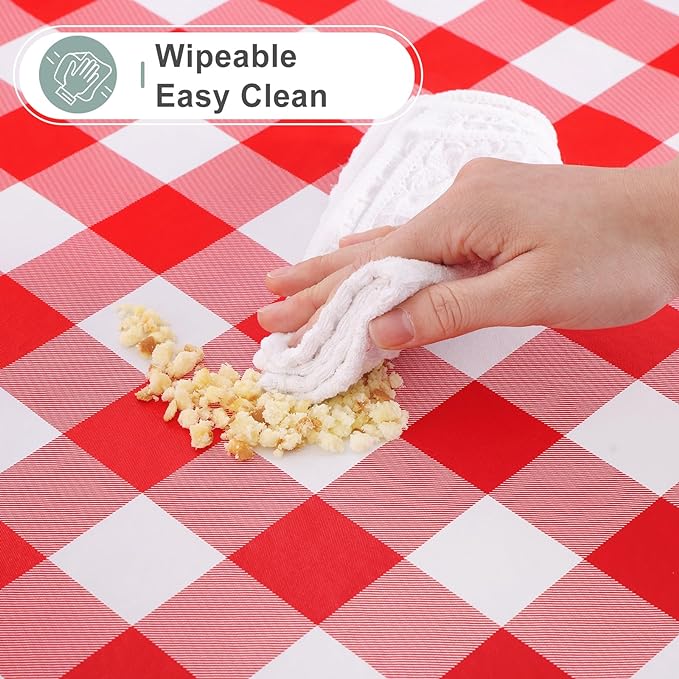 misaya Rectangle Waterproof Vinyl Table Cloth, Buffalo Flannel Backed Tablecloth, Wipeable Plastic Table Cover for Dinner, Kitchen, Outdoor (52" x 70", Red and White)