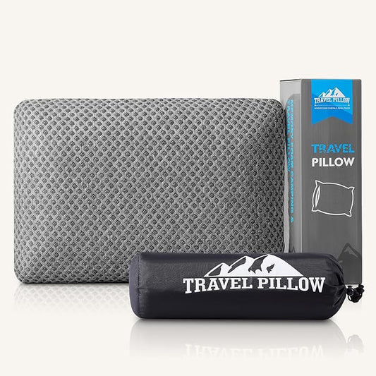 Travel Pillow Memory Foam Pillows, Camping Pillow-Compressible Medium Firm, Breathable Cover, Ideal Backpacking Hiking, Bed Pillows, Airplane and Car (Dark Grey, L)