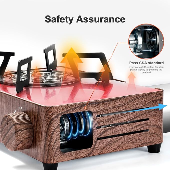 Odoland Portable Camping Stove 7500 BTU Camp Stove Lightweight Butane Gas Stove for Camping Cooking Outdoor Backpacking and Picnic (Brown)